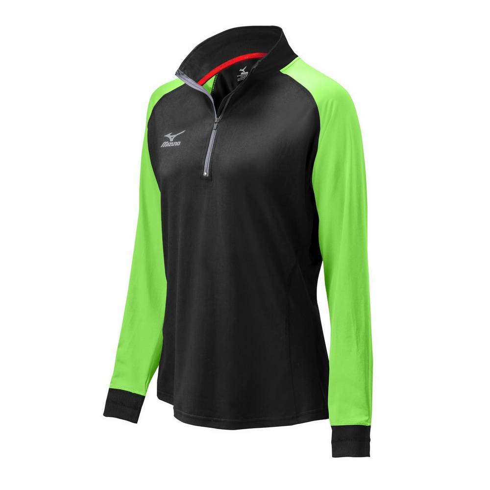 Casaco Mizuno Voleibol Prime 1/2 Zip - Mulher - Pretas/Verdes - LANIP8174